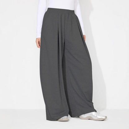 Damen Palazzo-Hose Elastischer Bund Falten