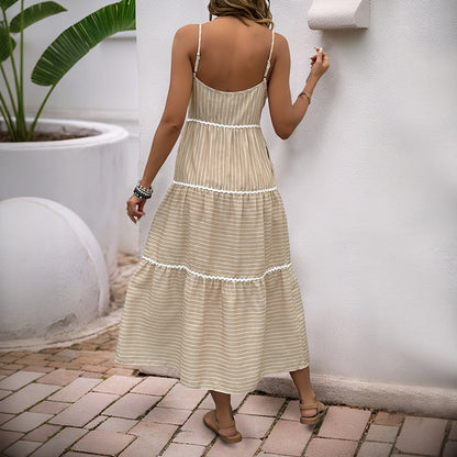 Damen Maxikleid Sommer Streifen Knopfleiste Norvielle