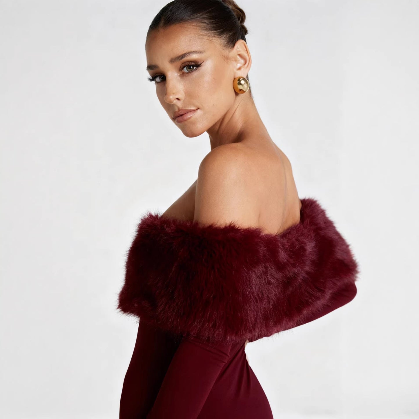 Damen Kleid Figurbetont Kunstfell Akzent