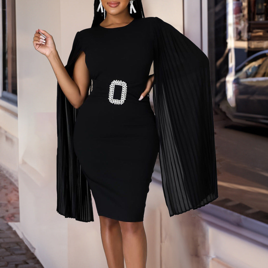 Damen Abendkleid Figurbetont Rüschen Glitzer Gürtel