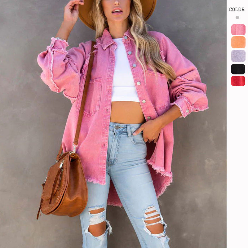 Damen Oversized Denim-Hemd mit Fransen Norvielle - Norvielle