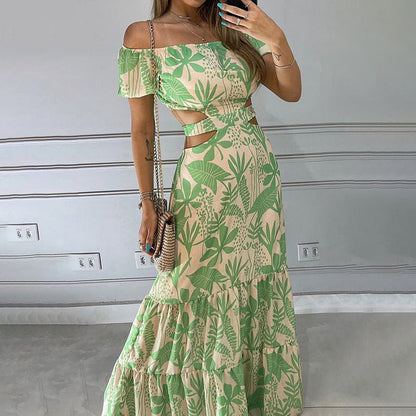 Damen Maxikleid Floralmuster Cut-Out