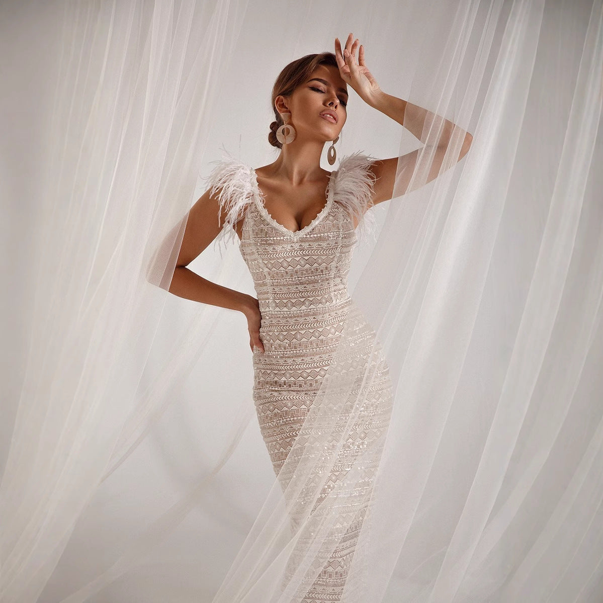 Damen Midikleid Pailletten federverziert Norvielle - Norvielle