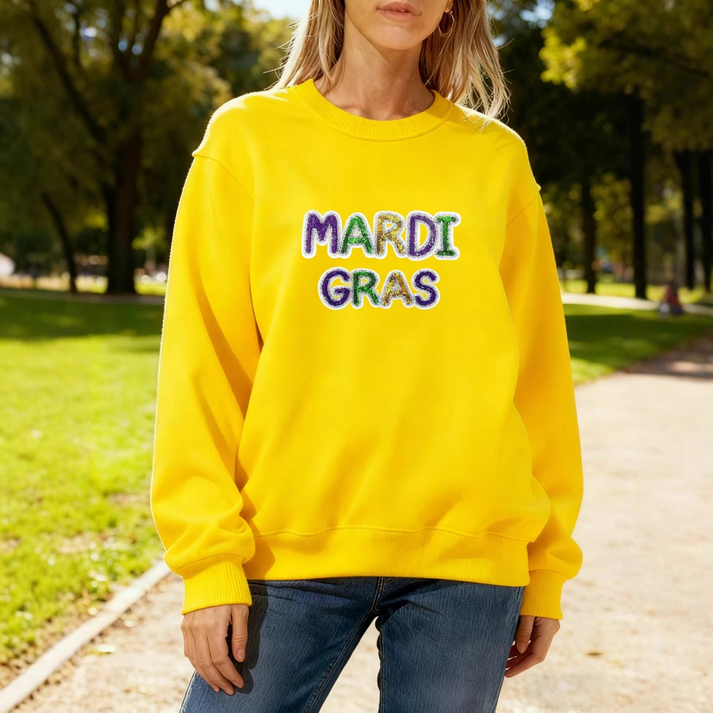 Damen Sweatshirt Mardi Gras Schriftzug Leicht Norvielle