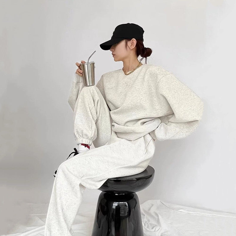 Damen Oversized Sweatshirt Jogger Set mit Gummibund und Taschen - Norvielle
