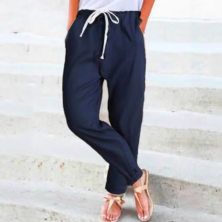 Damen Freizeithose Elastischer Bund Bindegürtel Norvielle
