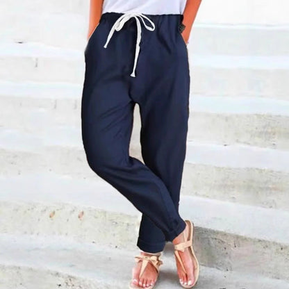 Damen Freizeithose Elastischer Bund Bindegürtel Norvielle