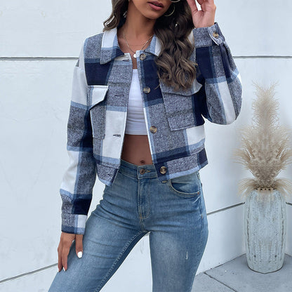 Damen karierte Shirtjacke mit Taschen Norvielle