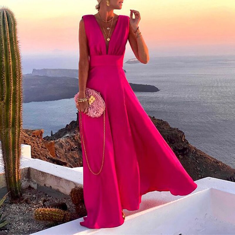 Damen Maxikleid Geometrischer Schnitt V-Ausschnitt