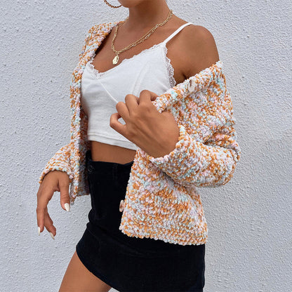 Damen Strickjacke Boucle-Design Kuschelig Beige