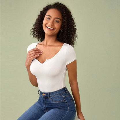 Damen T-Shirt V-Ausschnitt Kurzärmel Norvielle