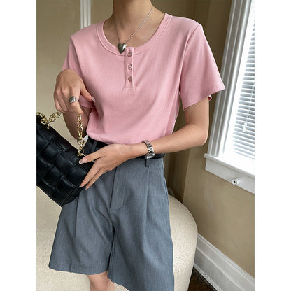Damen Kurzarm Henley-Shirt mit Knopfleiste Norvielle