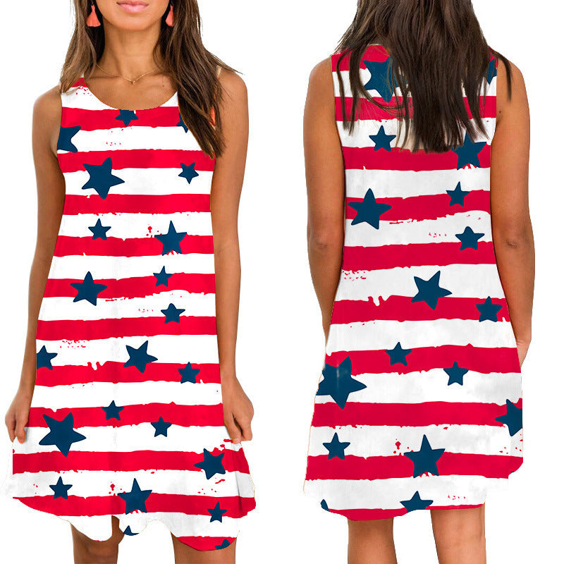 Damen Ärmelloses Kleid Himmelblau Star-Muster Locker