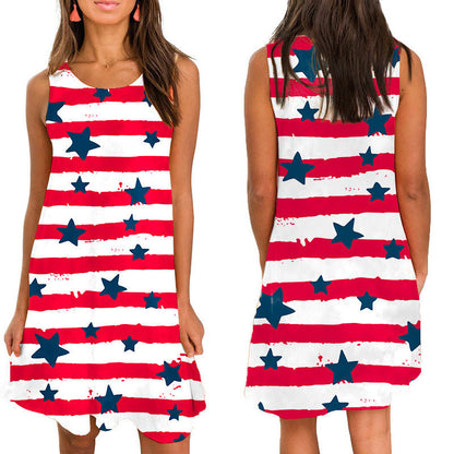 Damen Ärmelloses Kleid Himmelblau Star-Muster Locker