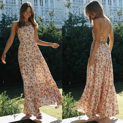 Damen Maxikleid Blumenprint Spaghettiträger Norvielle - Norvielle