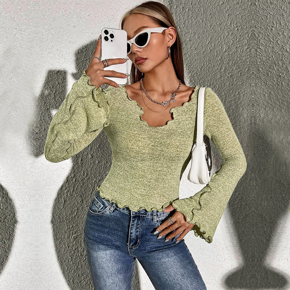 Damen Langarmshirt Welliger Saum Strukturmuster Norvielle