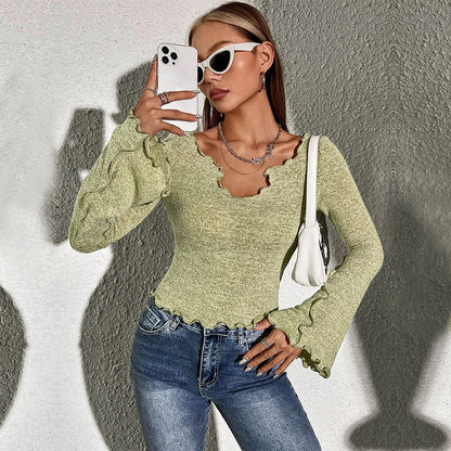 Damen Langarmshirt Welliger Saum Strukturmuster Norvielle