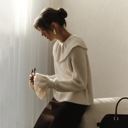 Damen Strickpullover Rüschenärmel Norvielle