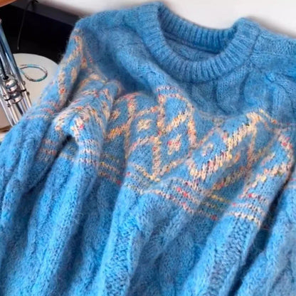 Damen Grobstrickpullover Nordisches Muster Weich Norvielle
