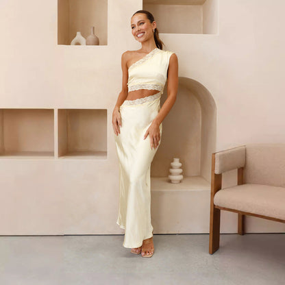 Damen Abendkleid Asymmetrisch Spitze
