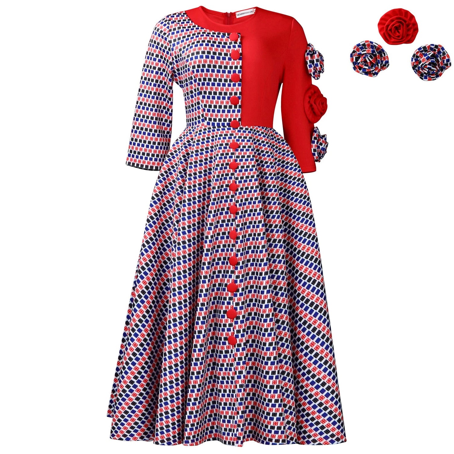 Damen Kleid Grafisches Muster Mehrfarbig Norvielle
