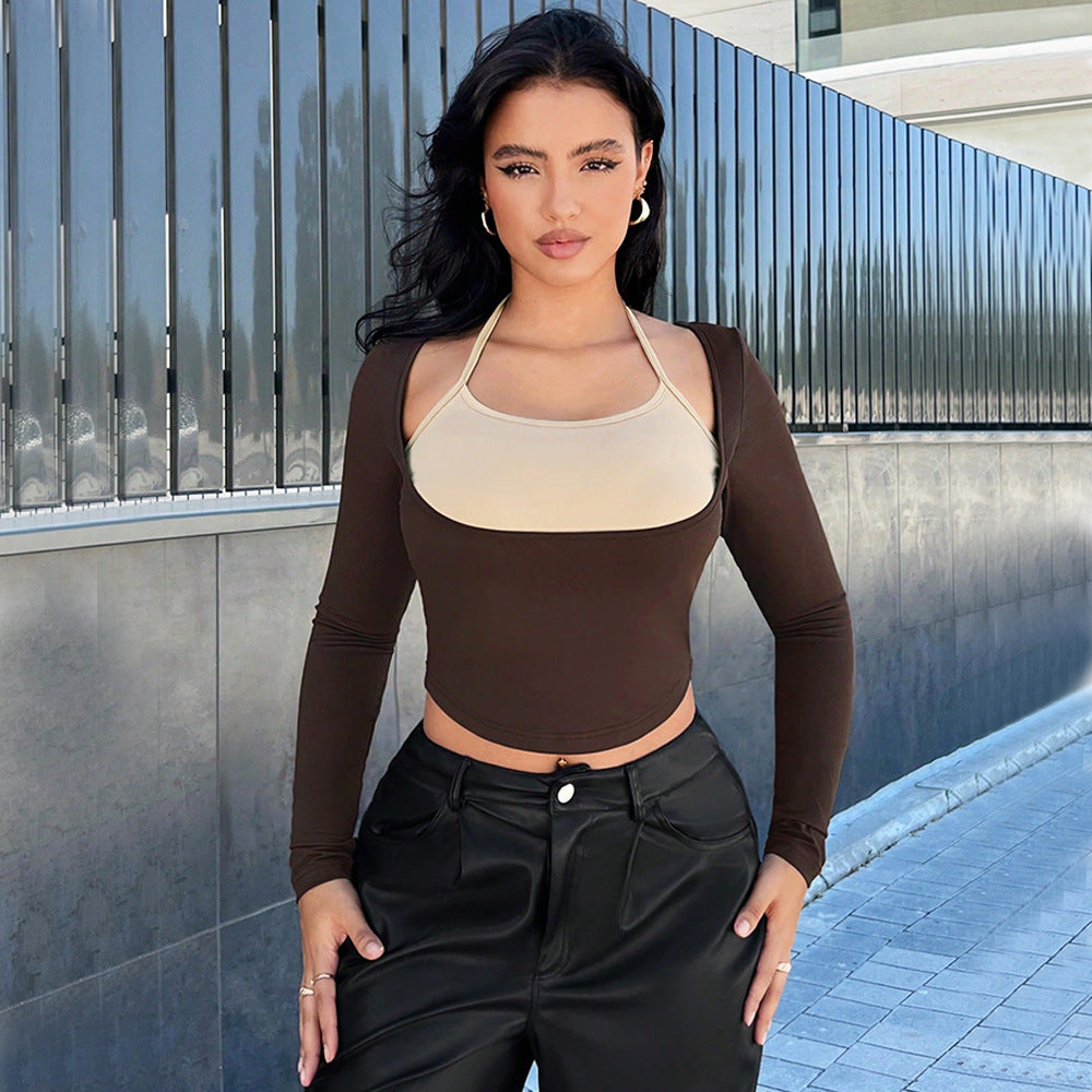 Damen Langarm Crop mit Bustier Optik