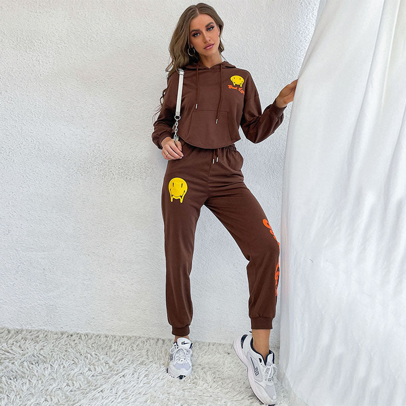 Damen Jogginganzug Kapuze Bunt Graphic-Print