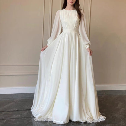 Damen Maxi-Kleid Langärmlig Spitze Schwarz - Norvielle