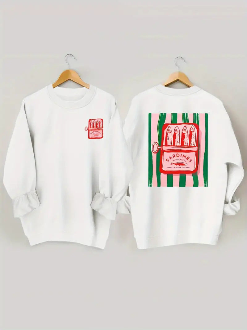 Damen Sweatshirt Sardinen-Grafik Lässig Norvielle