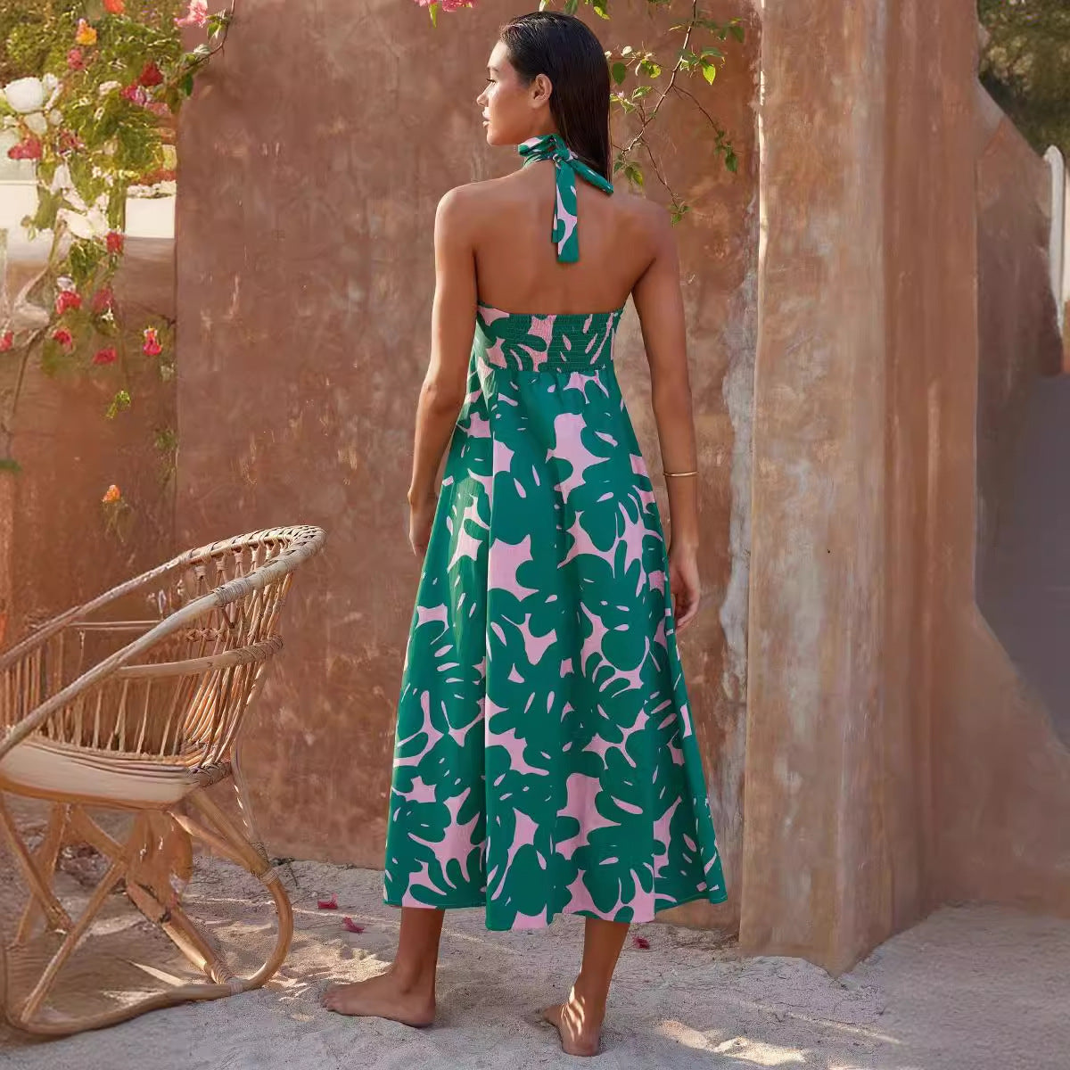 Damen Maxikleid Trägerlos Rundum-Stretch Floraler Druck