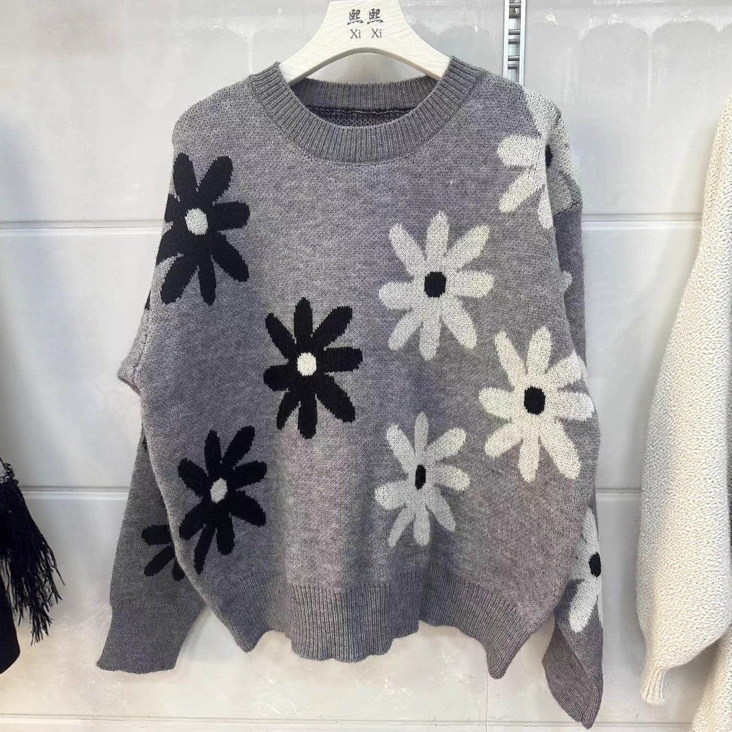 Damen Strickpullover Floralmuster Lässiger Schnitt