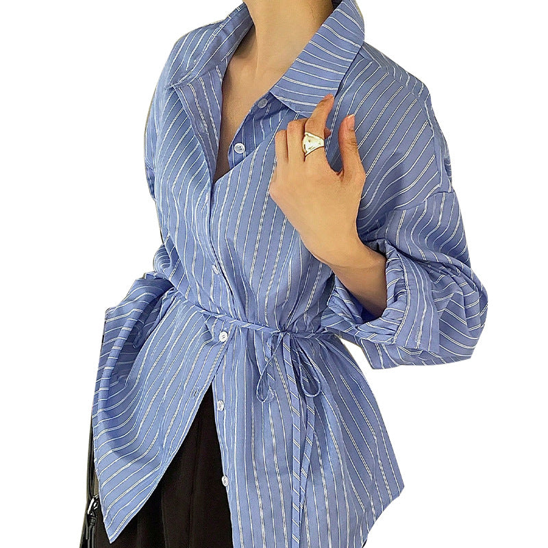 Damen Bluse mit Bindeband Streifenmuster Norvielle
