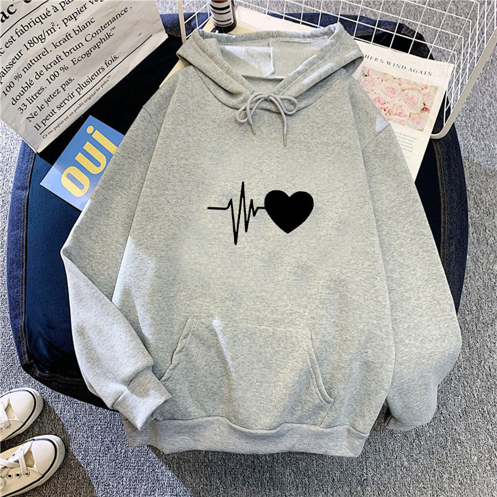 Damen Kapuzenpullover Herzschlagmotiv Norvielle