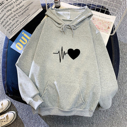 Damen Kapuzenpullover Herzschlagmotiv Norvielle