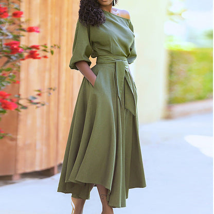 Damen Maxi-Kleid Asymmetrisch Mit Taschen Norvielle