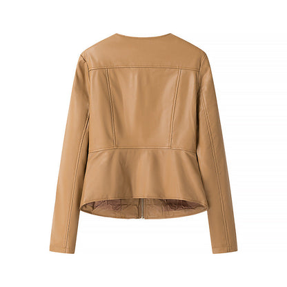 Damen Kunstlederjacke Tailliert Reißverschluss
