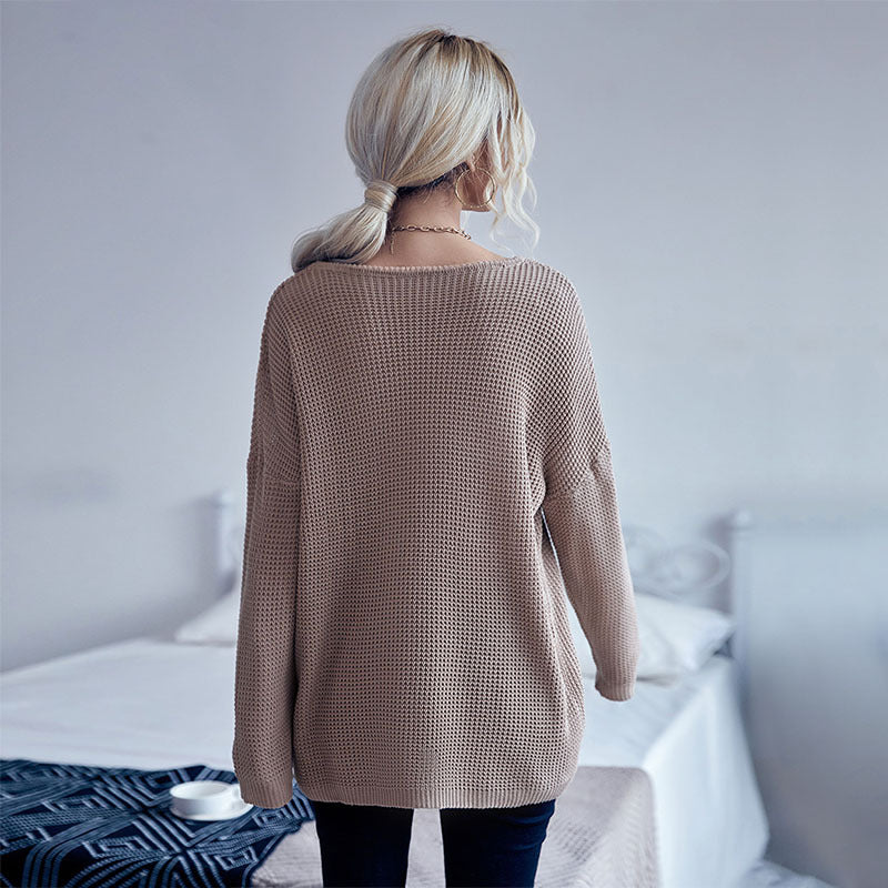Damen Strickpullover Weiches Waffelmuster Beige
