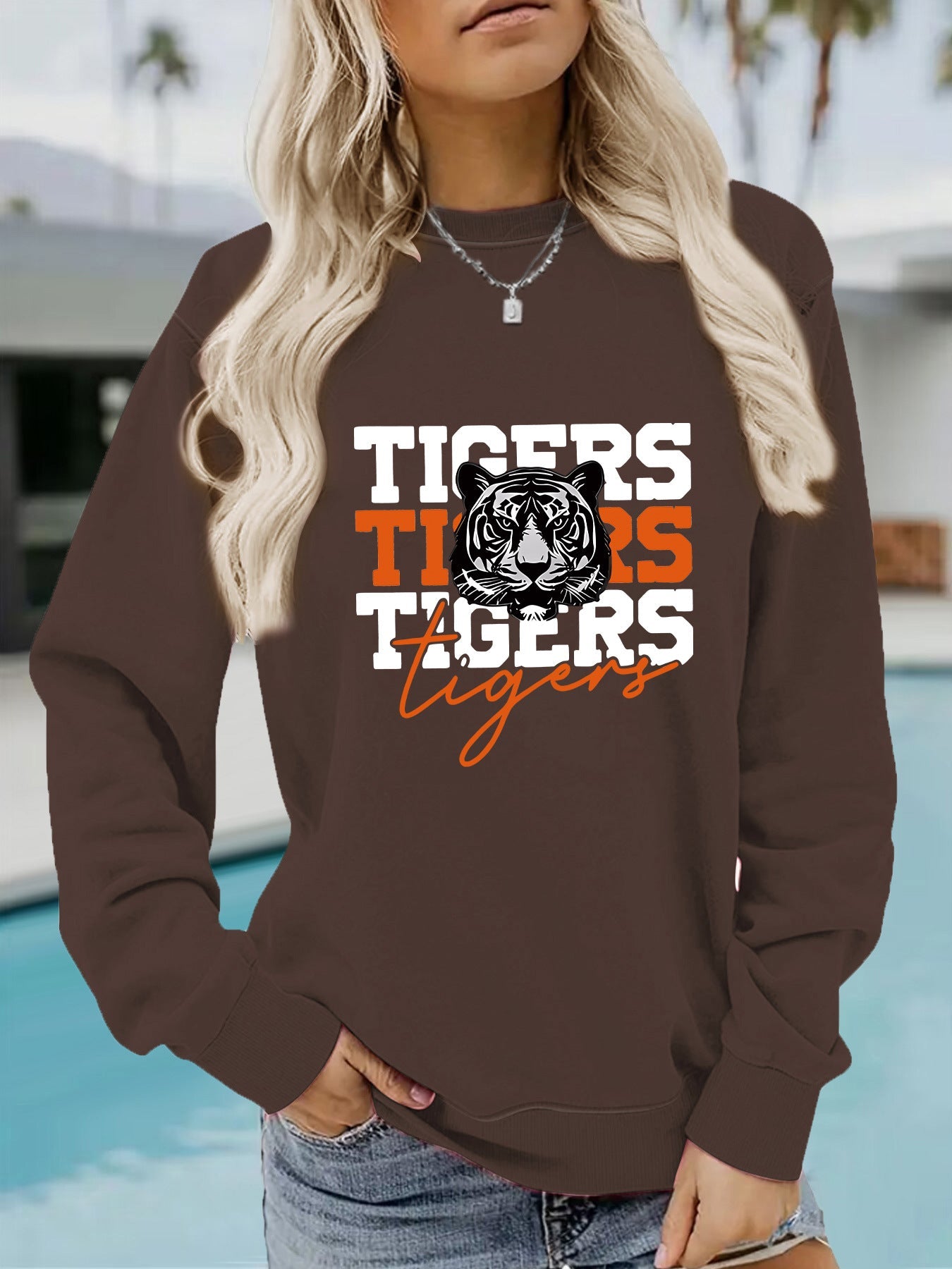 Damen Sweatshirt Tiger-Design Lässig Norvielle