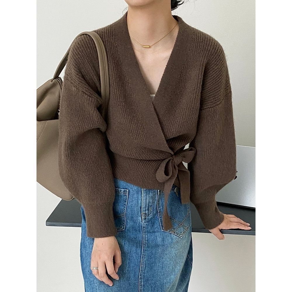 Damen Wickelpullover V-Ausschnitt Taillenzug Norvielle - Norvielle