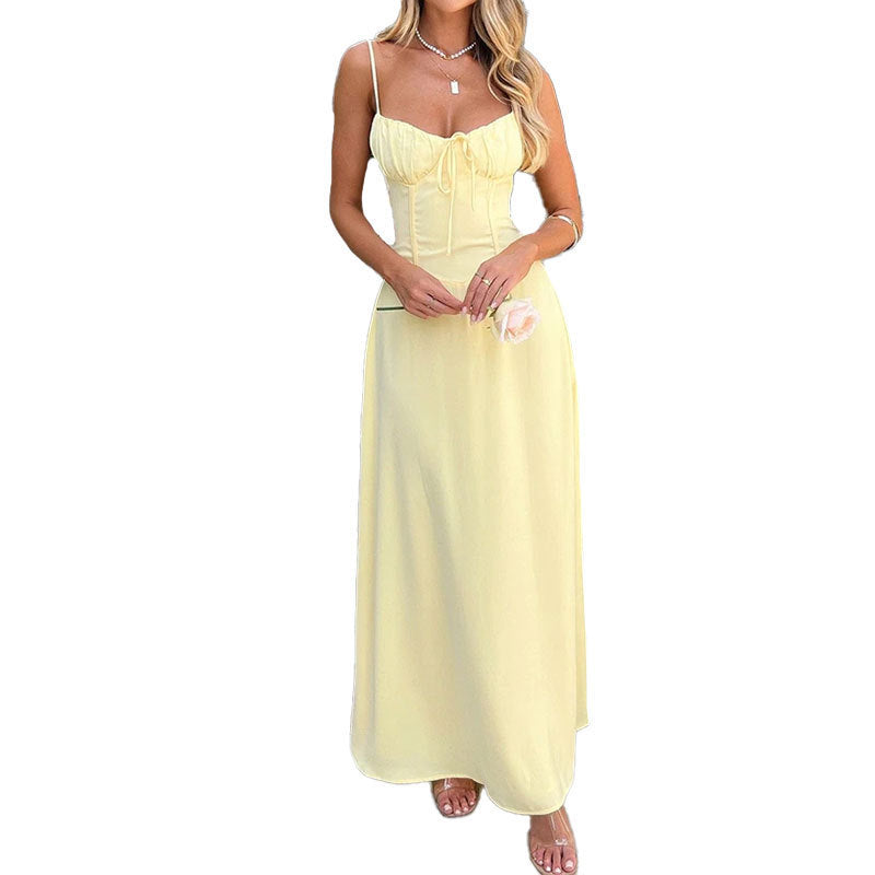 Damen Maxikleid Verstellbare Träger Elegante Raffung