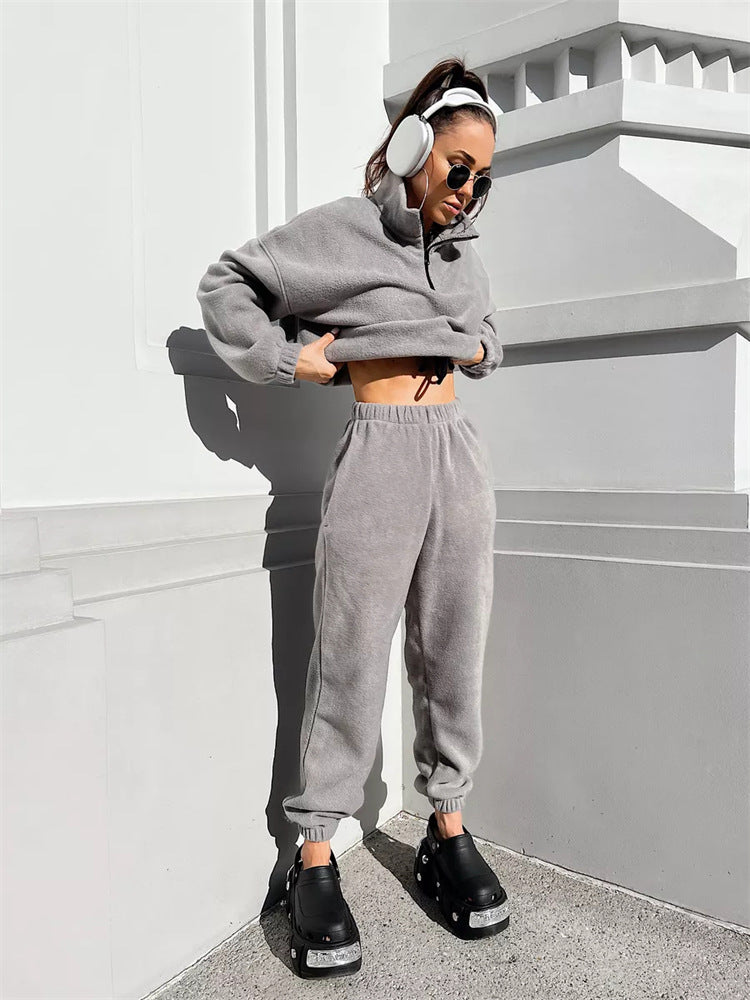 Damen Fleece Lounge Set Hochschließend Verstellbar Norvielle