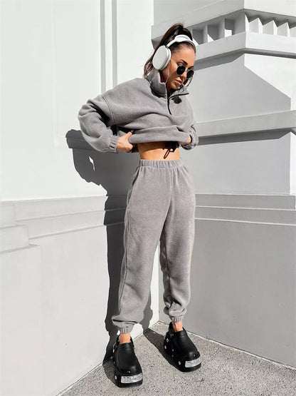 Damen Fleece Lounge Set Hochschließend Verstellbar Norvielle