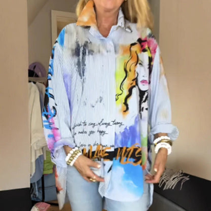Damen Oversize Bluse mit Grafikdesign Norvielle
