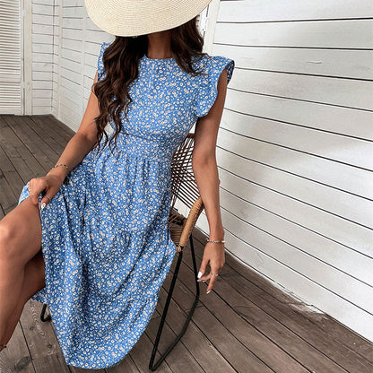 Damen Maxikleid Flora Rüschen Tailliert