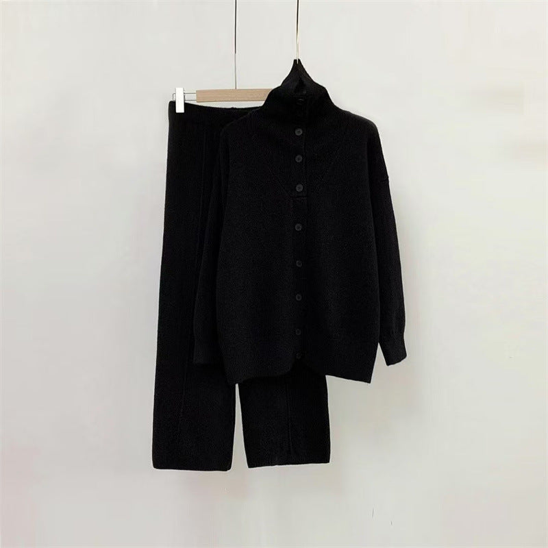 Damen Strickensemble Hochkragen Knöpfe Norvielle