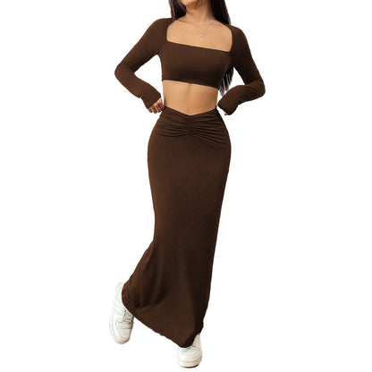 Damen Crop- und Maxirock Set mit Raffungen