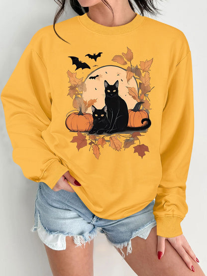 Damen Sweatshirt Herbstlich Katzen Kürbis Design Norvielle