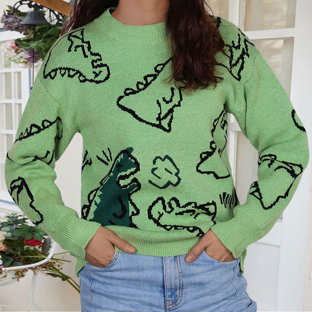 Damen Pullover Dinosaurier Motiv Lässiger Schnitt Norvielle