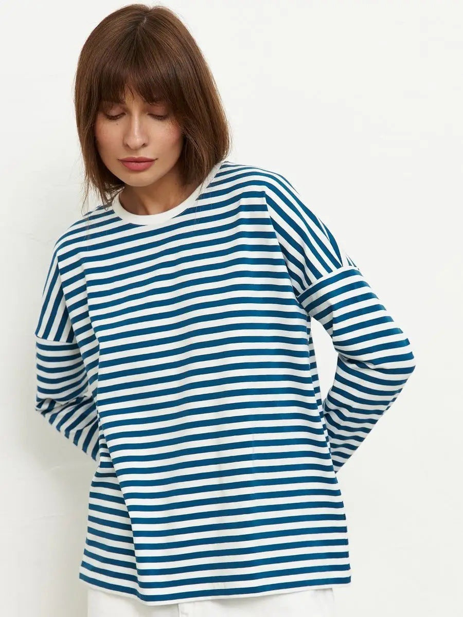 Damen Langarmshirt Gestreift Rundhalsausschnitt Lässig