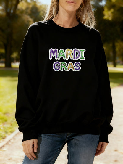 Damen Sweatshirt Mardi Gras Schriftzug Leicht Norvielle